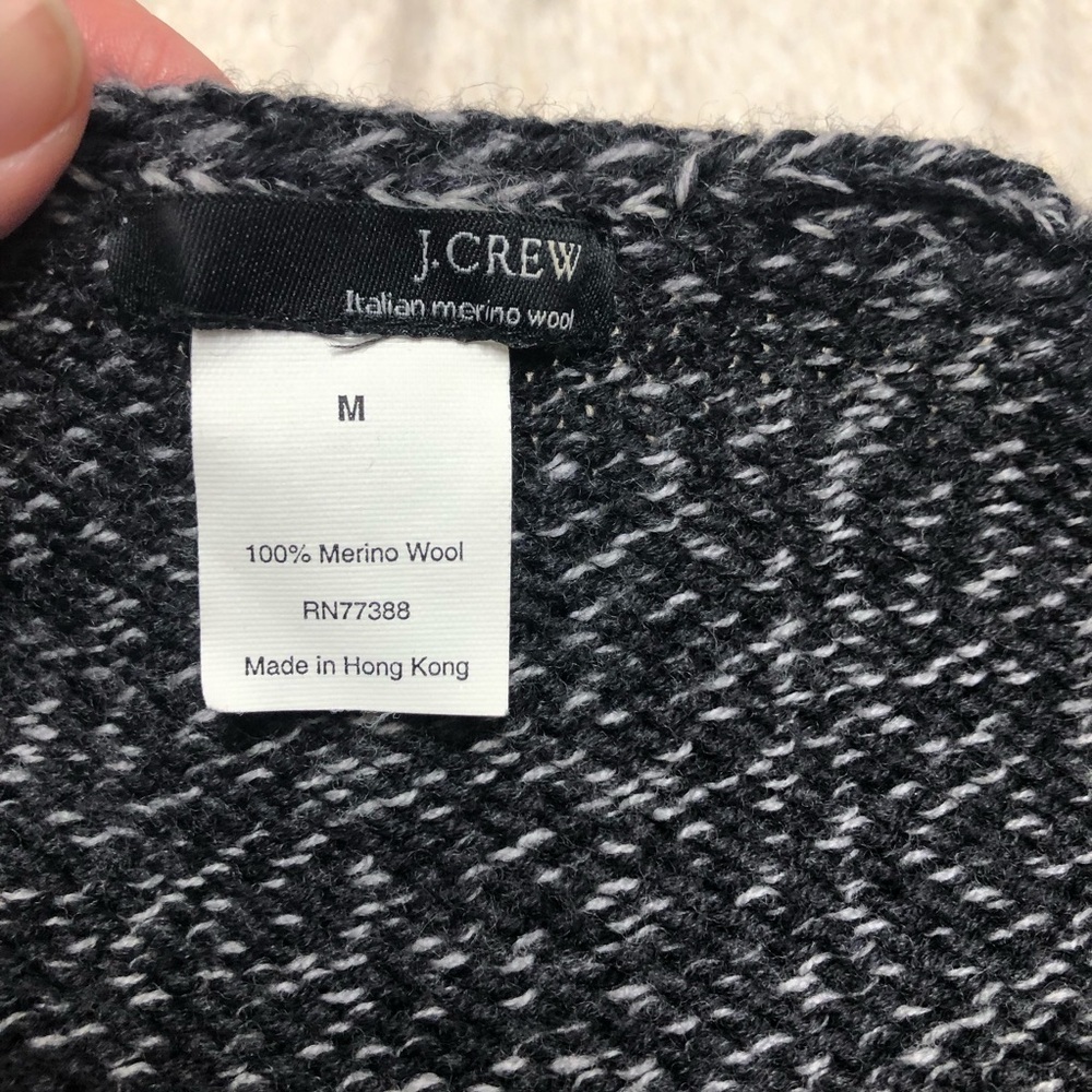 J. Crew Italian Merino Wool Sweater Black and White Belted Tie Classic - Picture 2 of 7